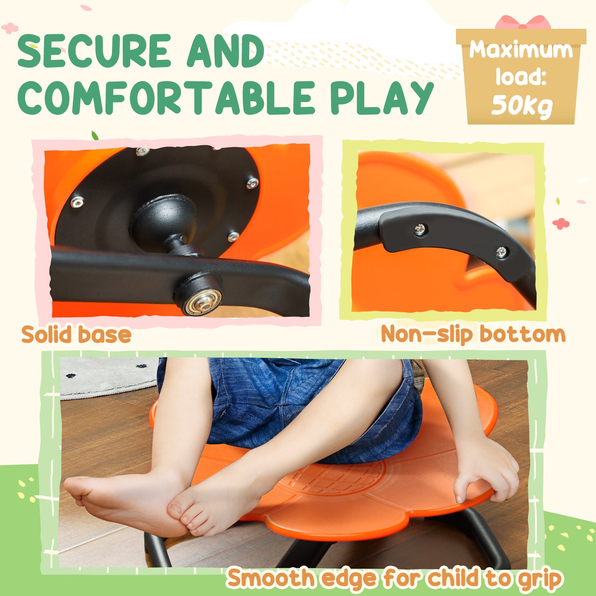 Sensory Spinning Chair - Orange, Non-Slip Base
