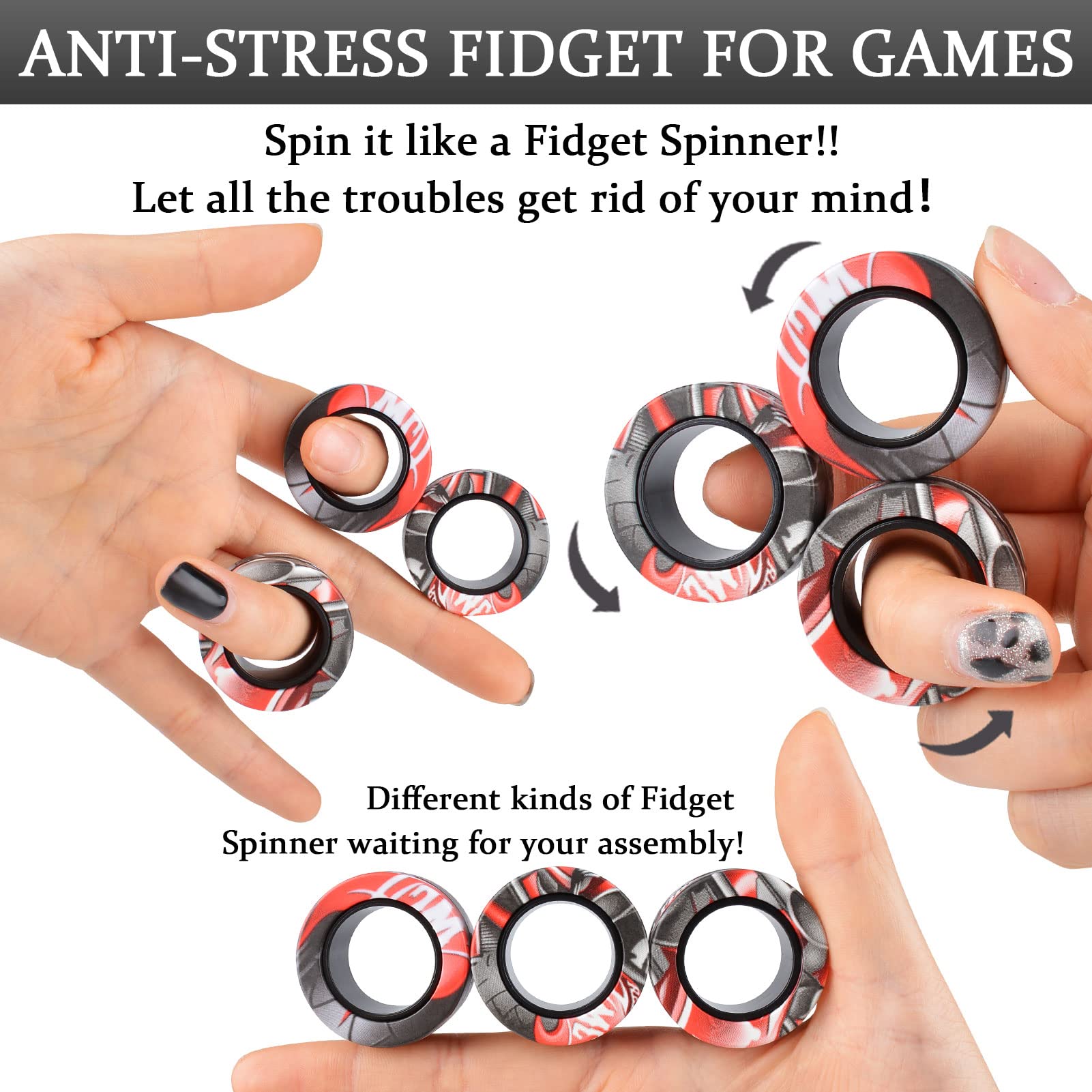 Finger Magnetic Rings Fidget Toy - 3pcs