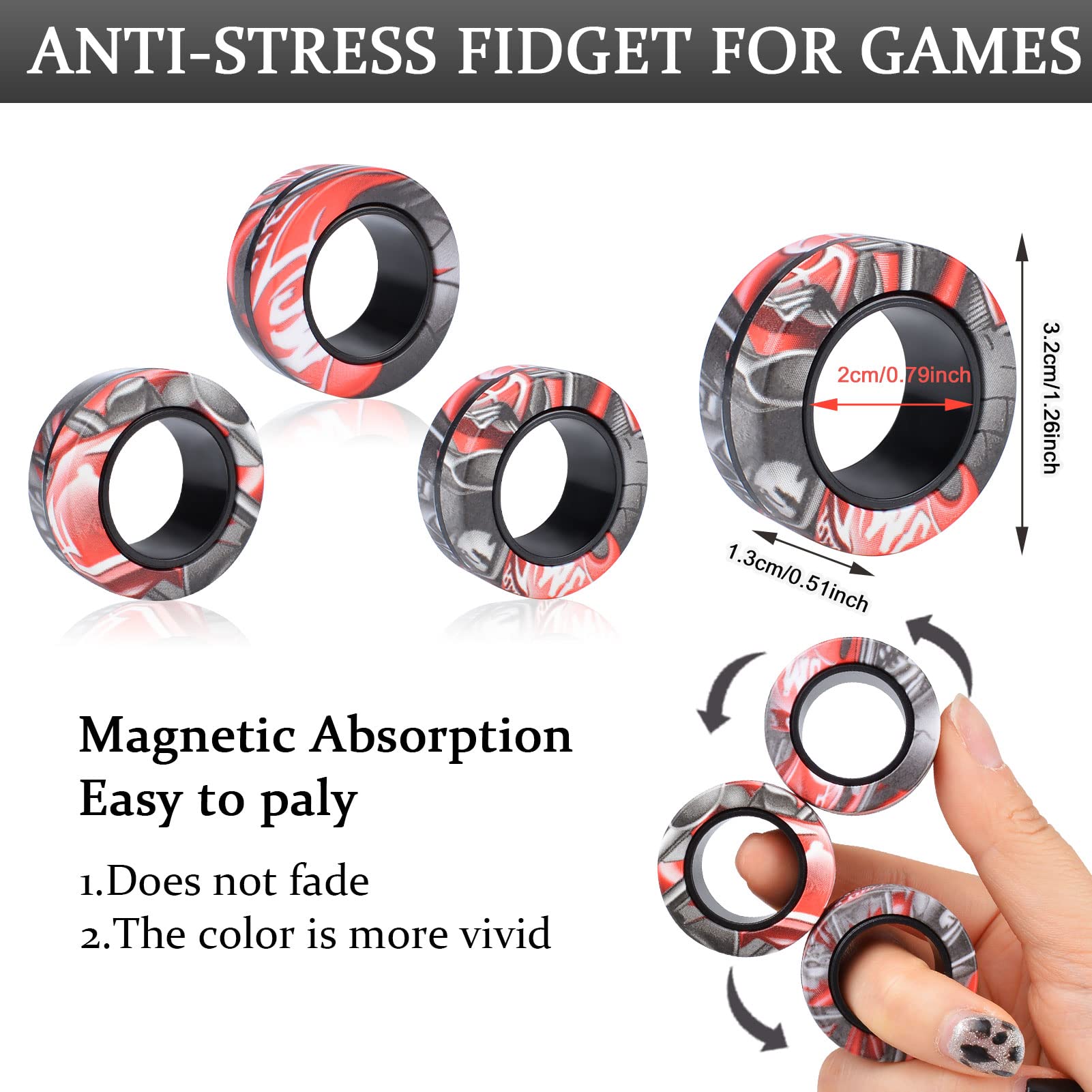 Finger Magnetic Rings Fidget Toy - 3pcs