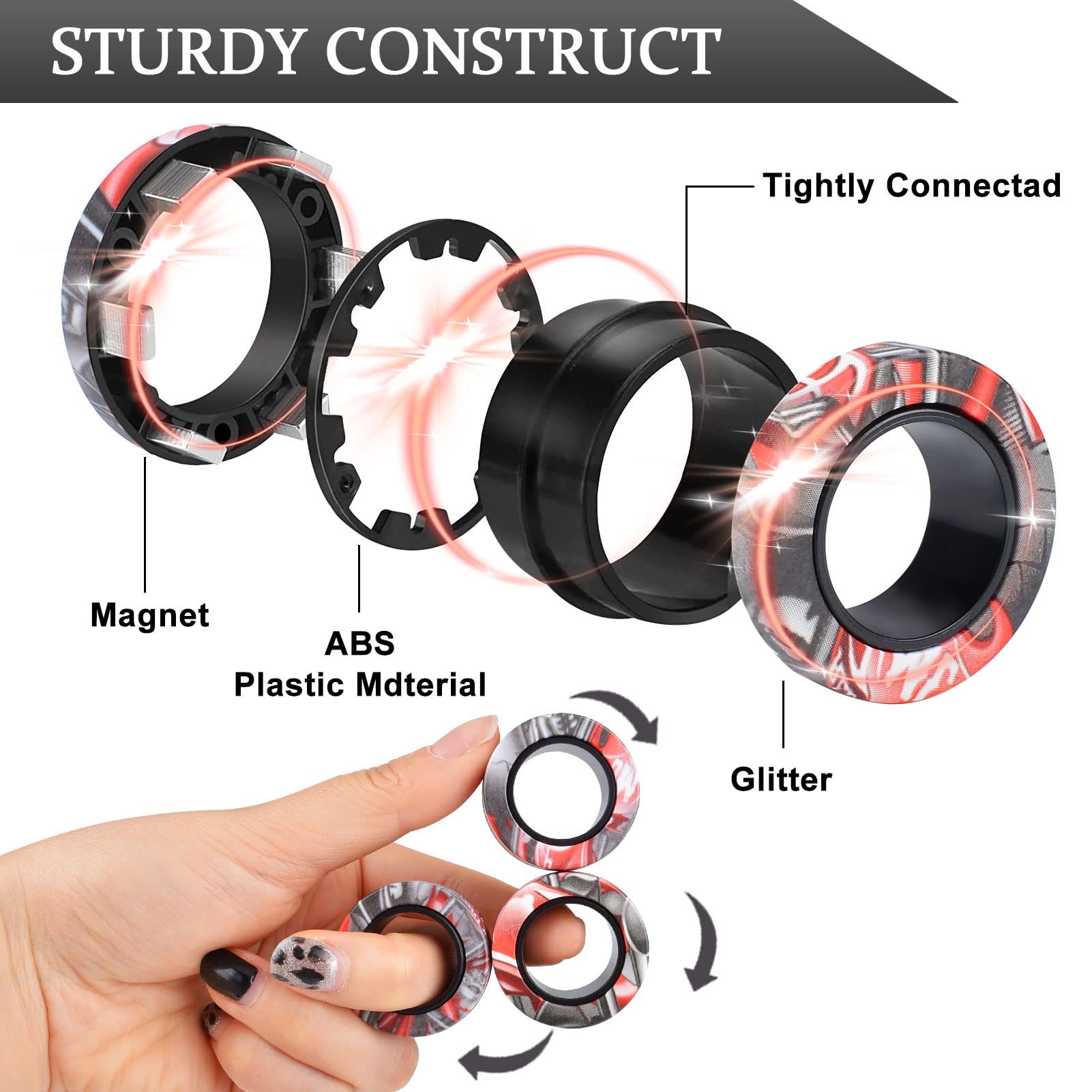 Finger Magnetic Rings Fidget Toy - 3pcs