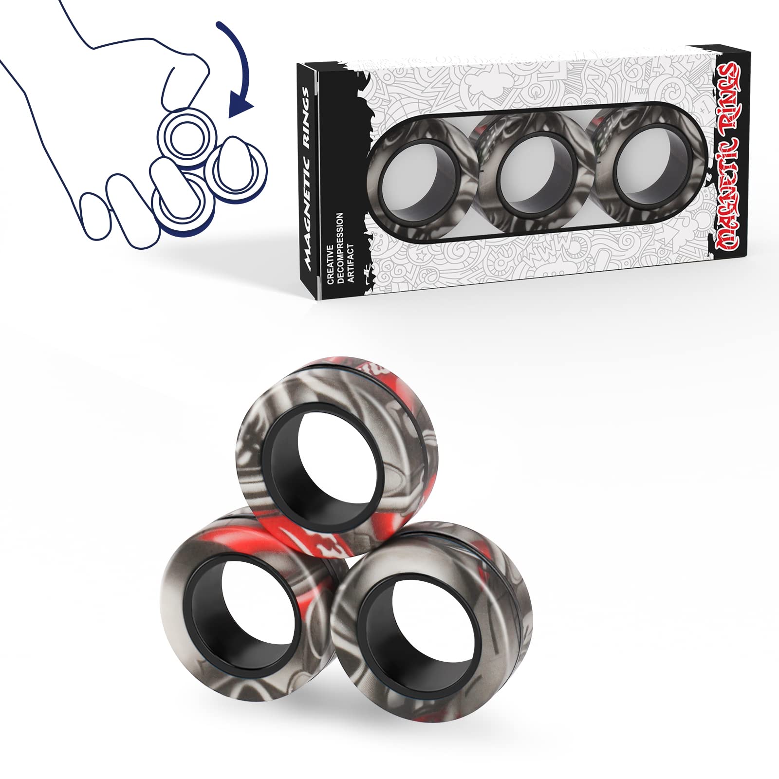 Finger Magnetic Rings Fidget Toy - 3pcs