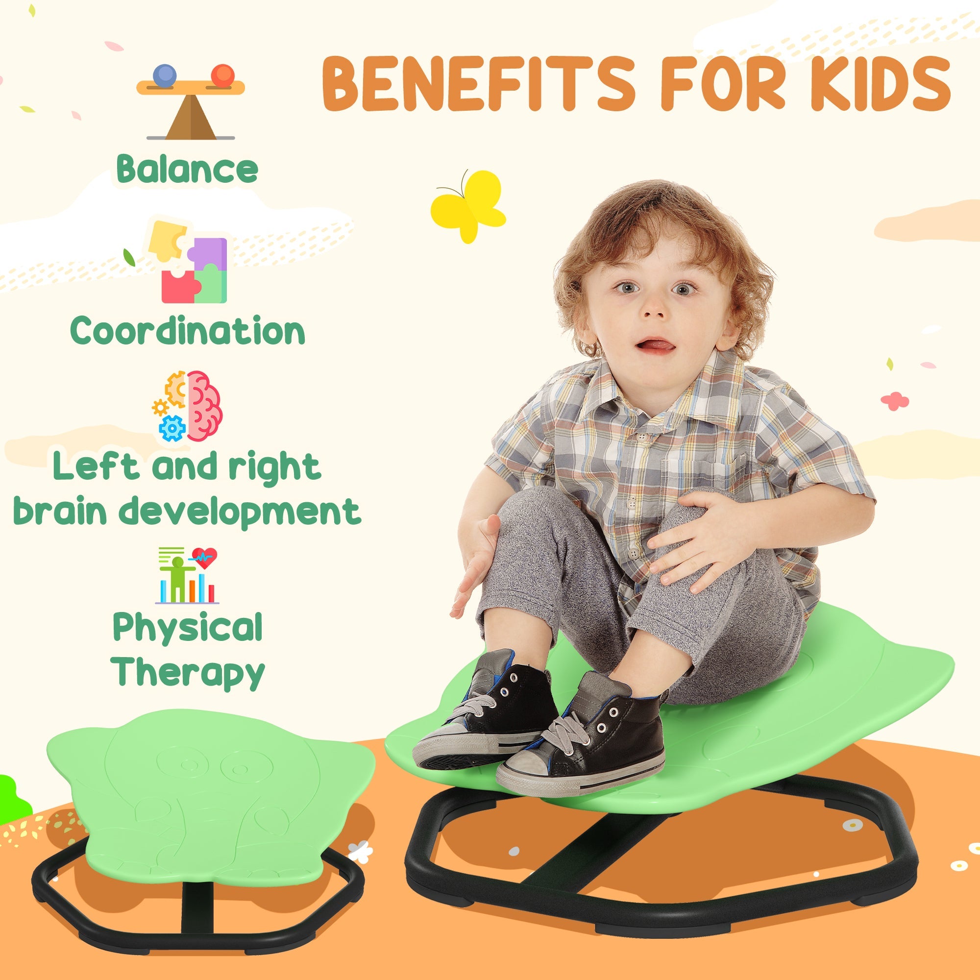 Sensory Spinning Chair - Green, Non slip base