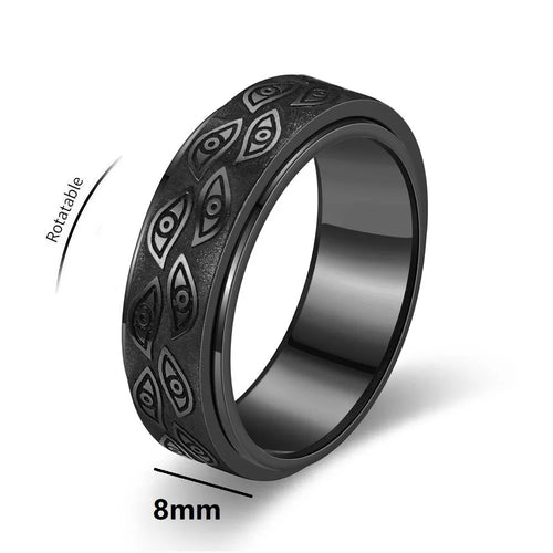 Anti Stress, Stainless Steel Spinner Ring - Demon eye pattern