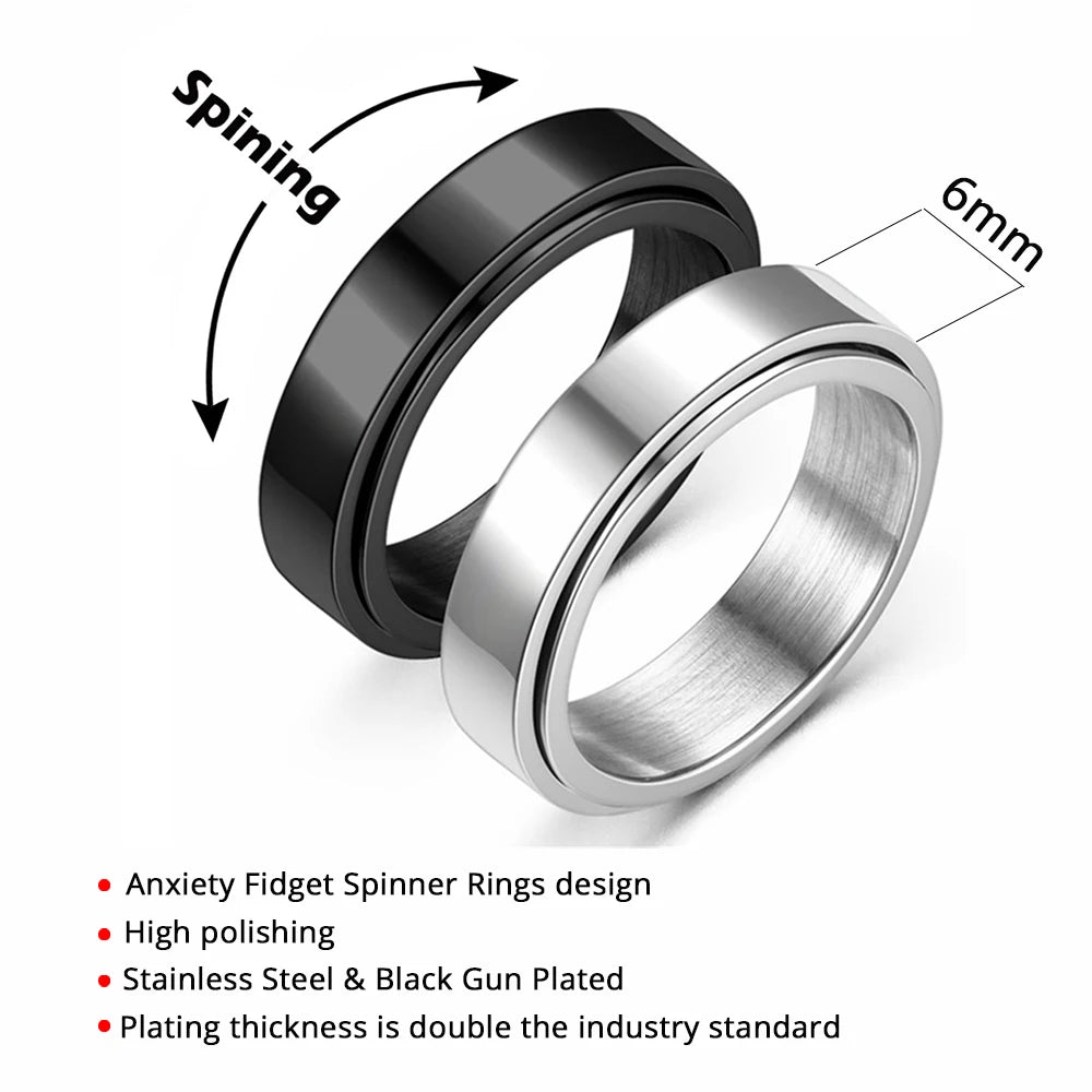 Anxiety Fidget Spinner Ring - Black or Silver