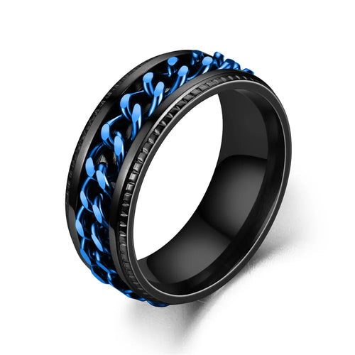 Spinner Ring, Stainless Steel Cuban Chain