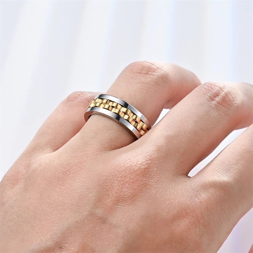 Anti-Stress, Stainless Steel Ring - Rotating Gear Chain