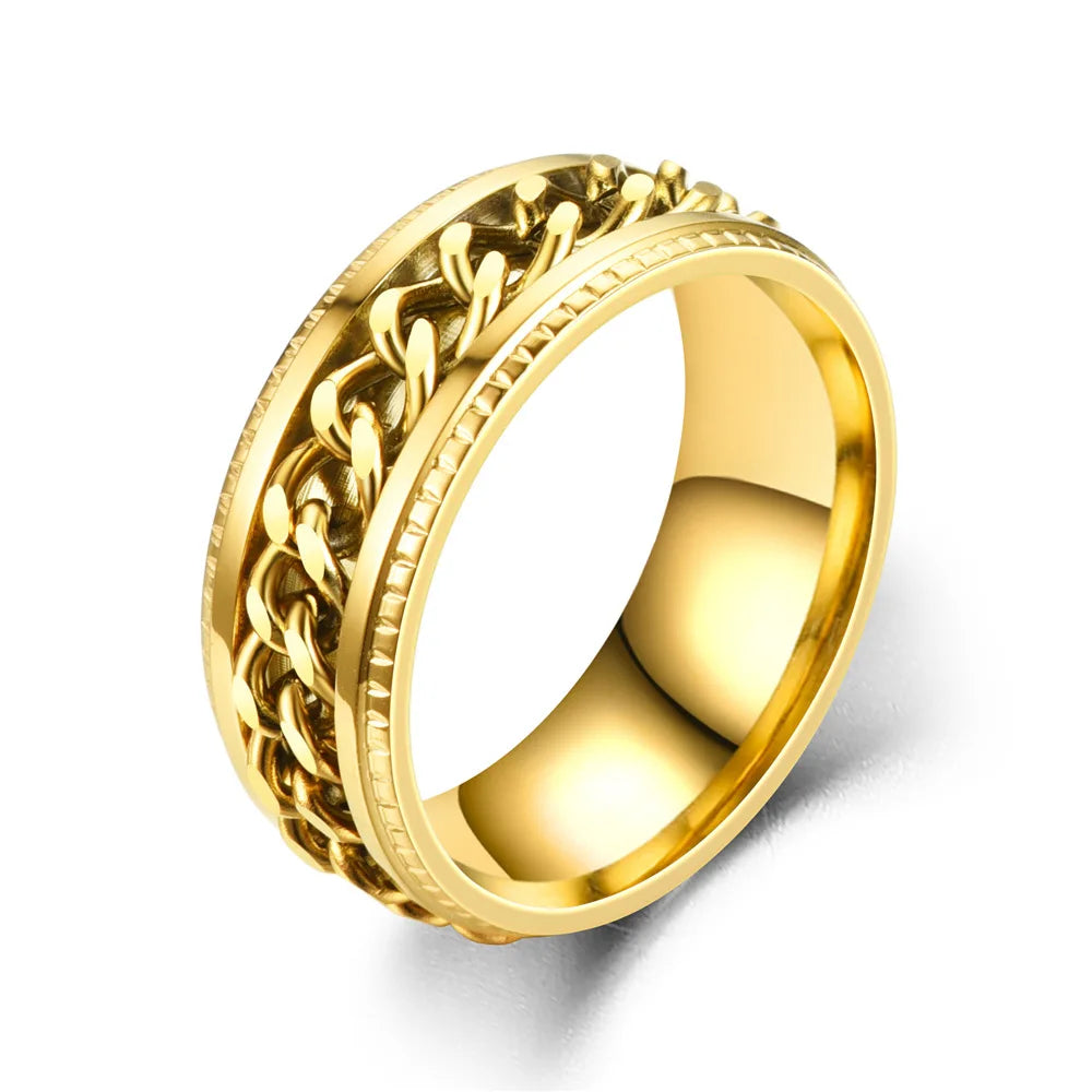 Spinner Ring, Stainless Steel Cuban Chain
