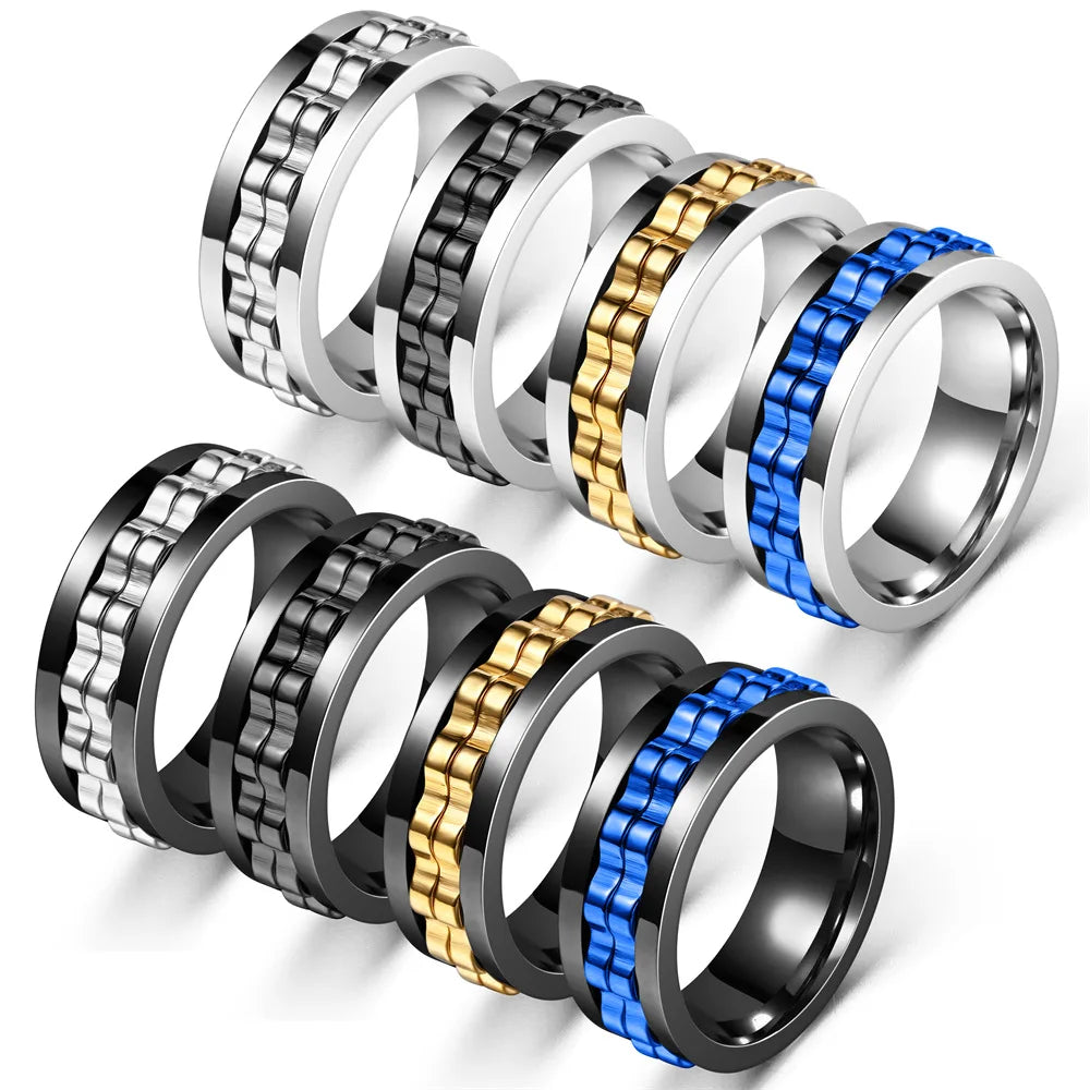 Anti-Stress, Stainless Steel Ring - Rotating Gear Chain