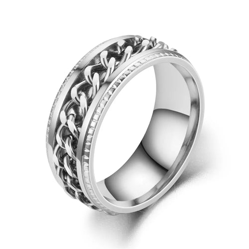 Spinner Ring, Stainless Steel Cuban Chain
