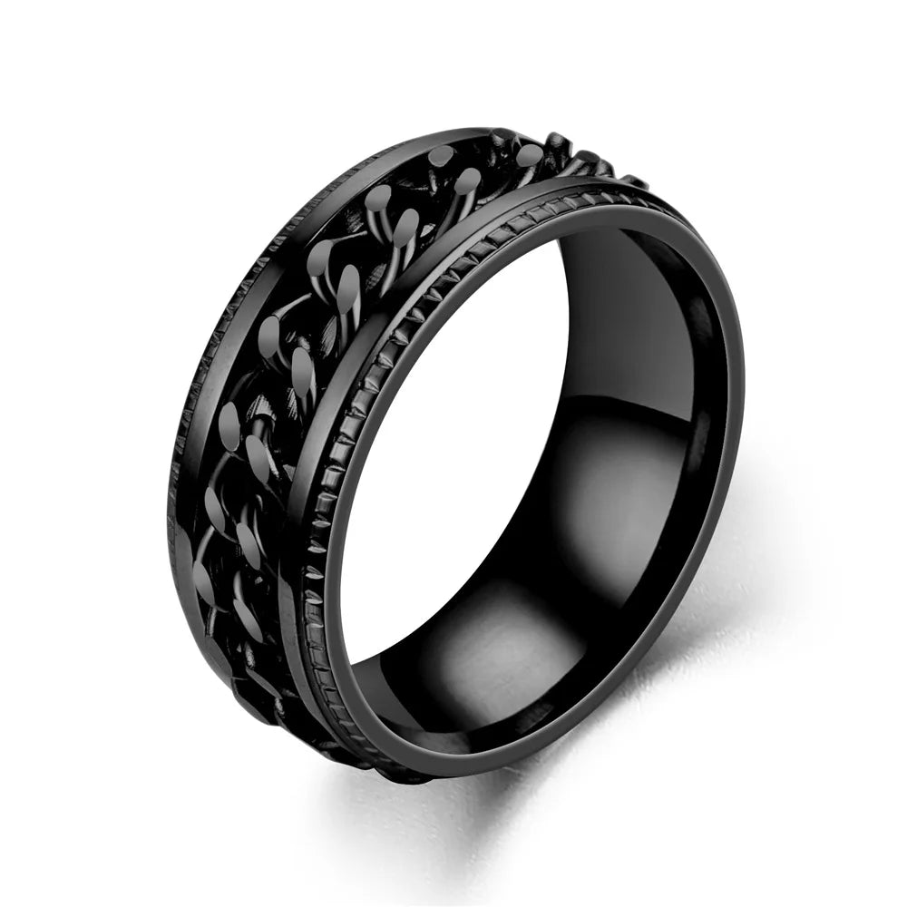 Spinner Ring, Stainless Steel Cuban Chain