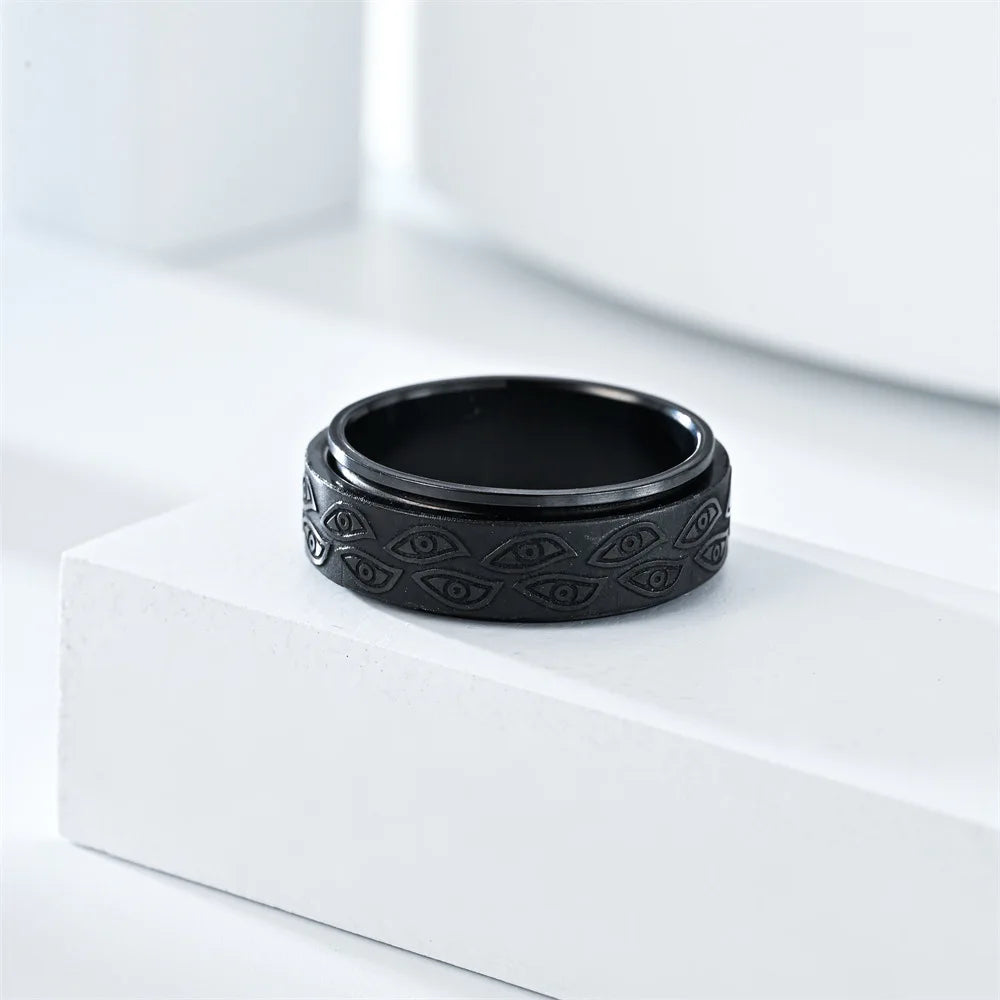 Anti Stress, Stainless Steel Spinner Ring - Demon eye pattern