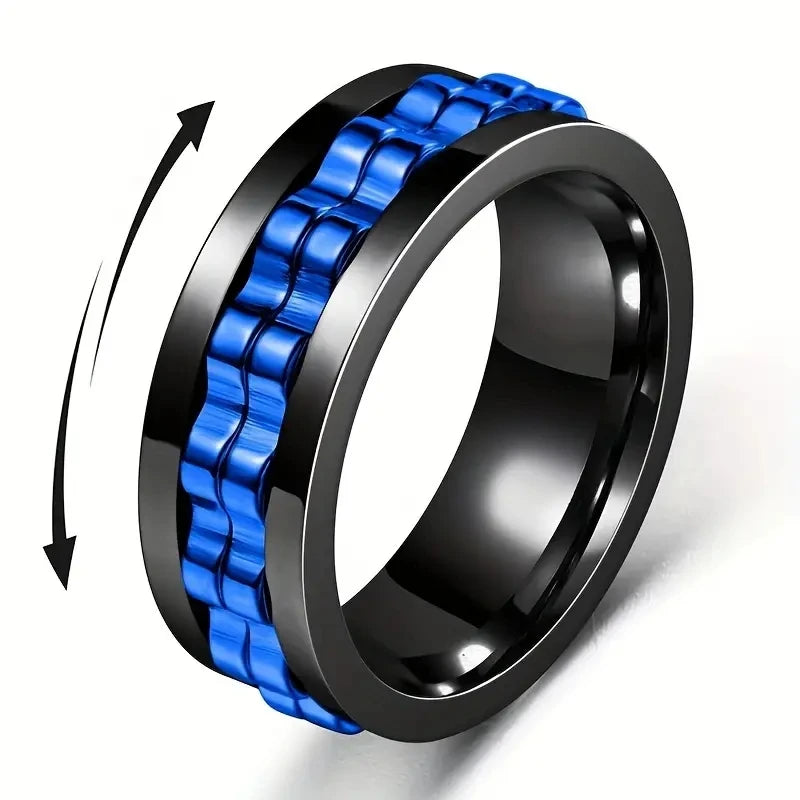 Anti-Stress, Stainless Steel Ring - Rotating Gear Chain