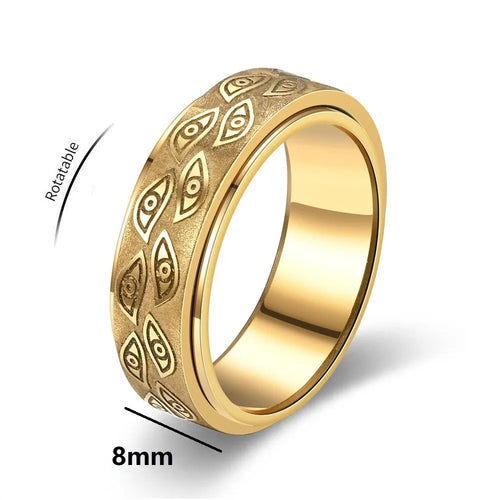 Anti Stress, Stainless Steel Spinner Ring - Demon eye pattern