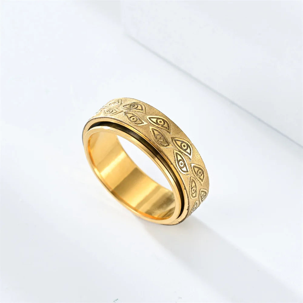 Anti Stress, Stainless Steel Spinner Ring - Demon eye pattern