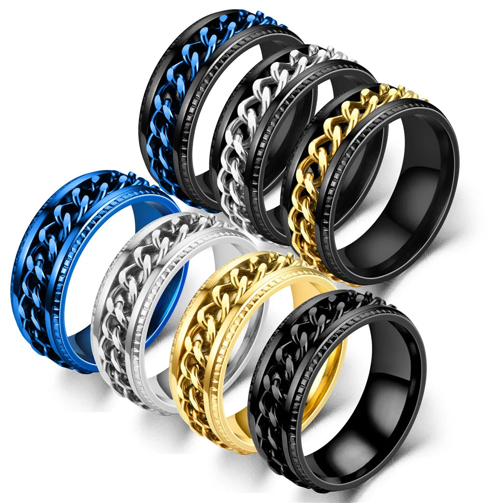 Spinner Ring, Stainless Steel Cuban Chain