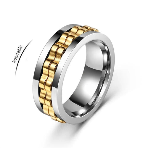 Anti-Stress, Stainless Steel Ring - Rotating Gear Chain