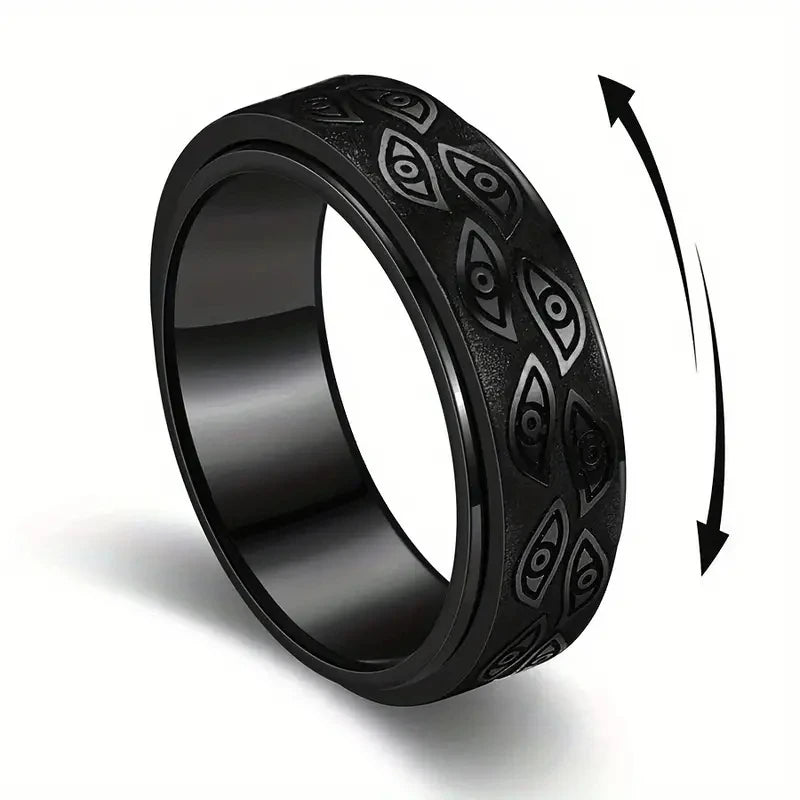 Anti Stress, Stainless Steel Spinner Ring - Demon eye pattern
