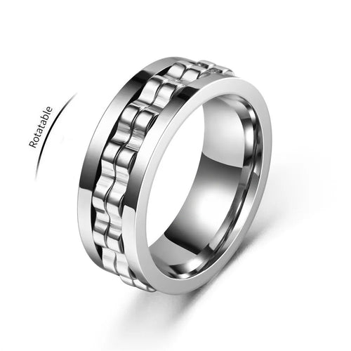 Anti-Stress, Stainless Steel Ring - Rotating Gear Chain