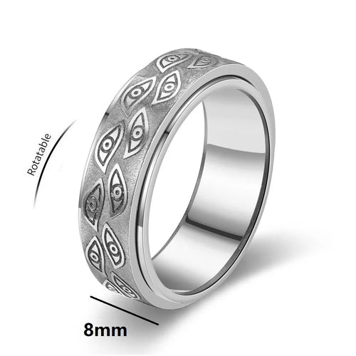 Anti Stress, Stainless Steel Spinner Ring - Demon eye pattern