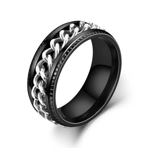 Spinner Ring, Stainless Steel Cuban Chain