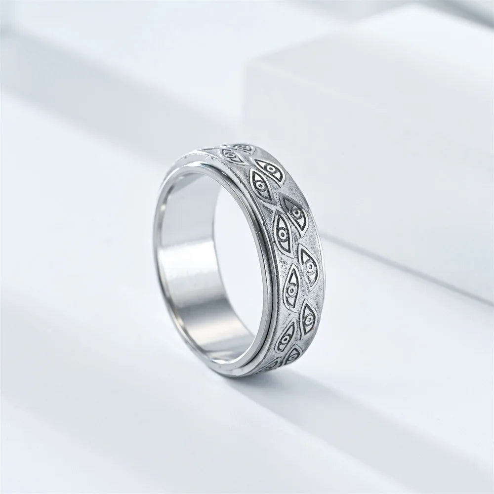 Anti Stress, Stainless Steel Spinner Ring - Demon eye pattern