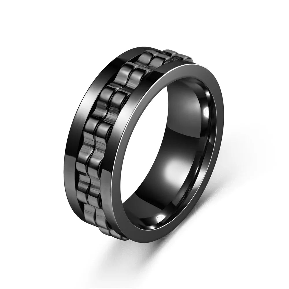 Anti-Stress, Stainless Steel Ring - Rotating Gear Chain