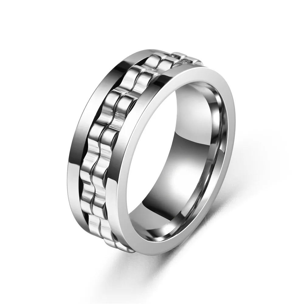 Anti-Stress, Stainless Steel Ring - Rotating Gear Chain