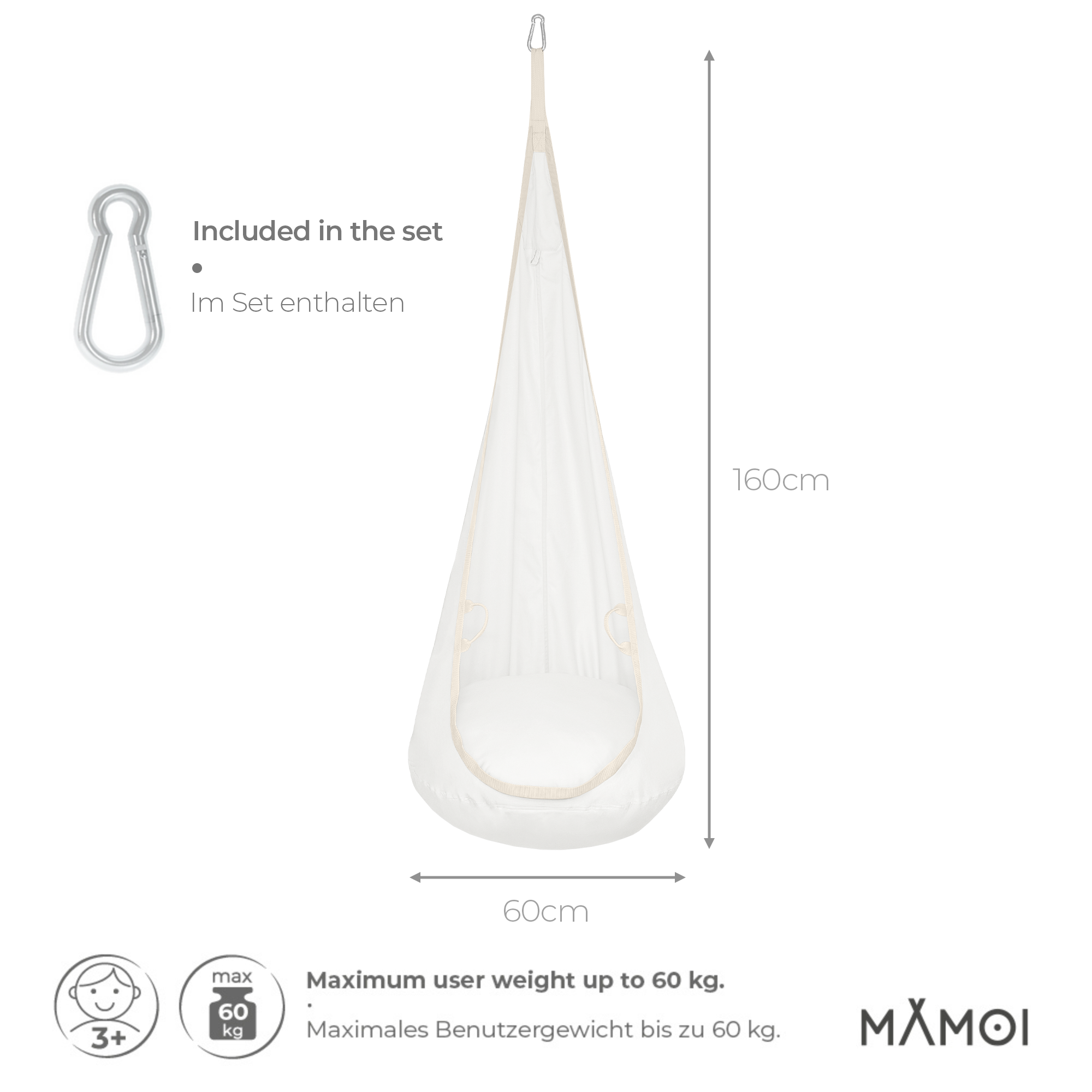 MAMOI® Swing hanging chair Beige, Indoor hammock, Sensory swing seat for bedroom for kids, Child door swinging nest for autism, Garden egg swings for children-1
