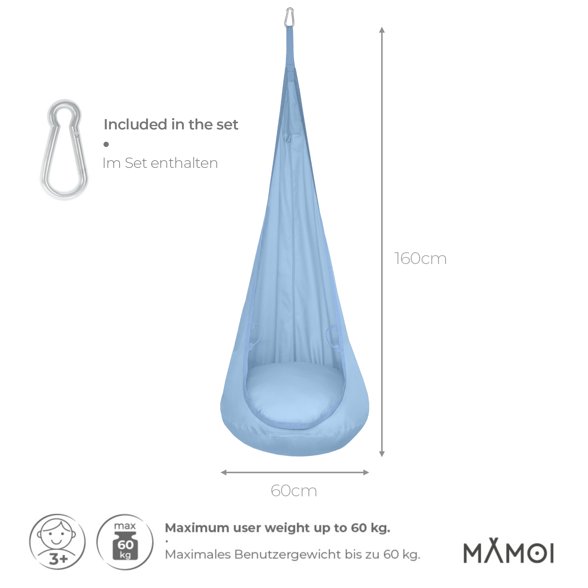 MAMOI® Swing hanging chair Blue, Indoor hammock, Sensory swing seat for bedroom for kids, Child door swinging nest for autism, Garden egg swings for children-1