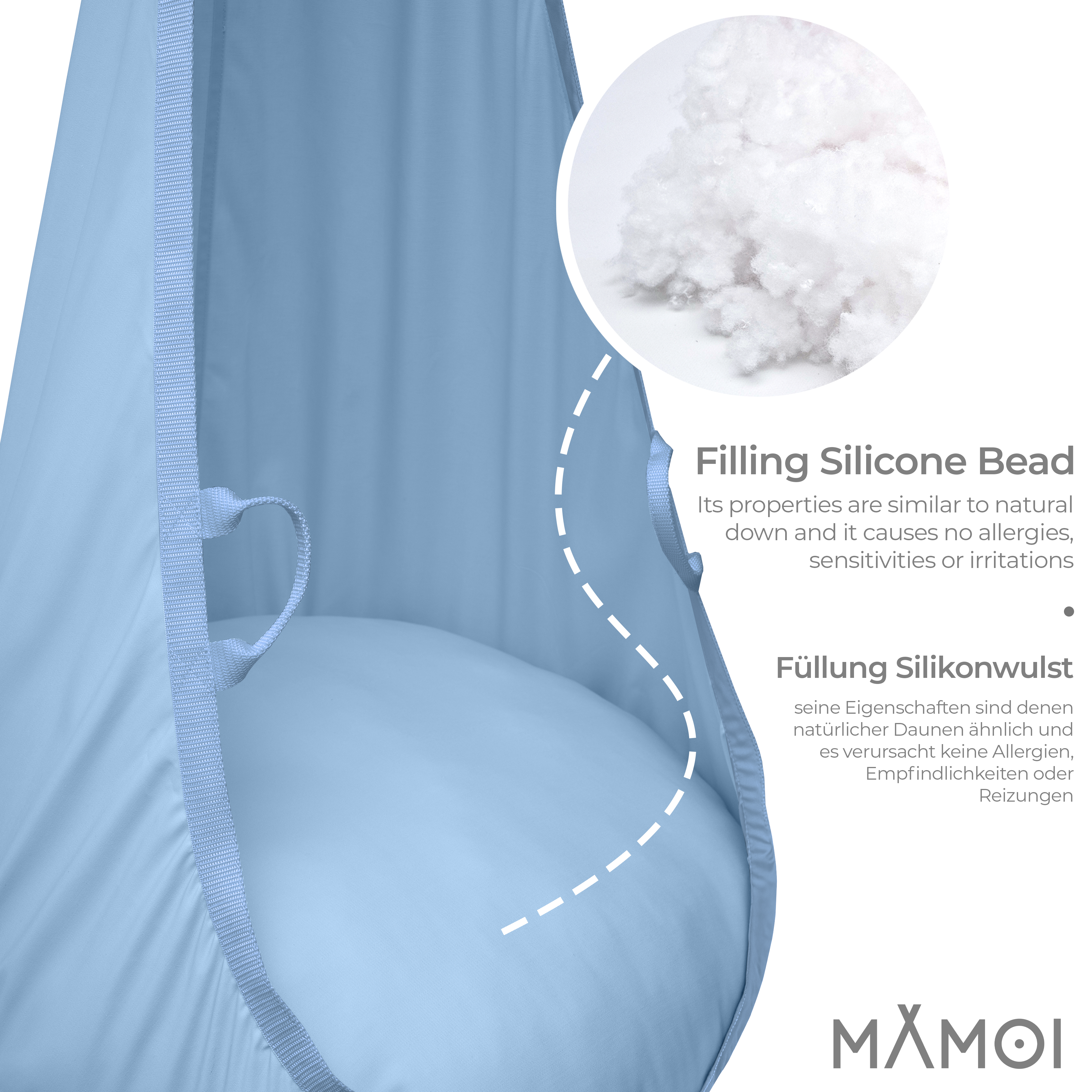 MAMOI® Swing hanging chair Blue, Indoor hammock, Sensory swing seat for bedroom for kids, Child door swinging nest for autism, Garden egg swings for children-2